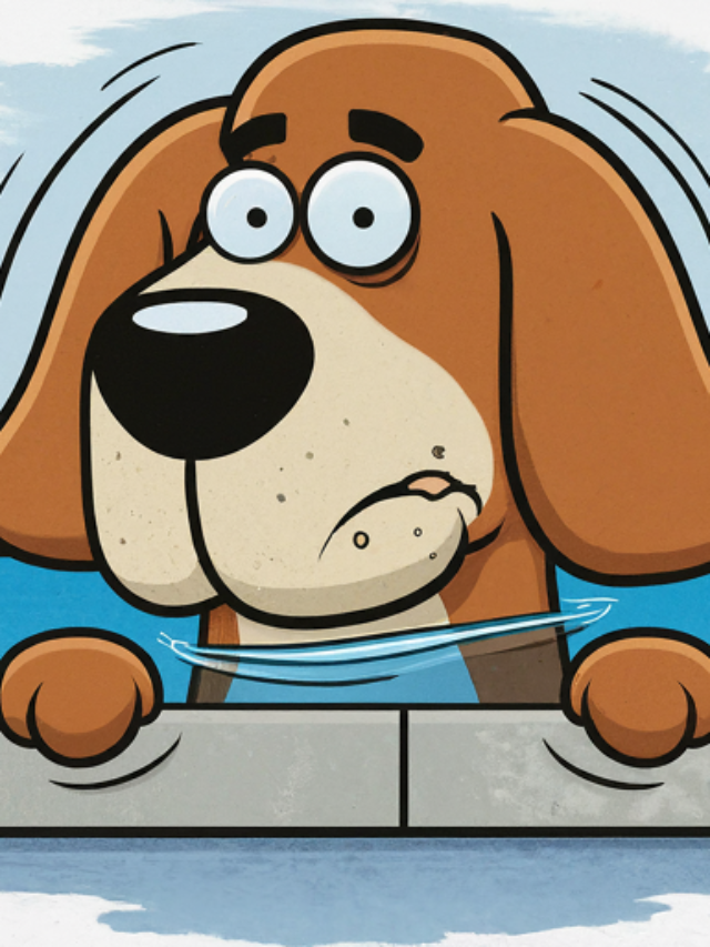A cartoon Beagle with a nervous expression, standing at the edge of a pool with its paws barely touching the water.