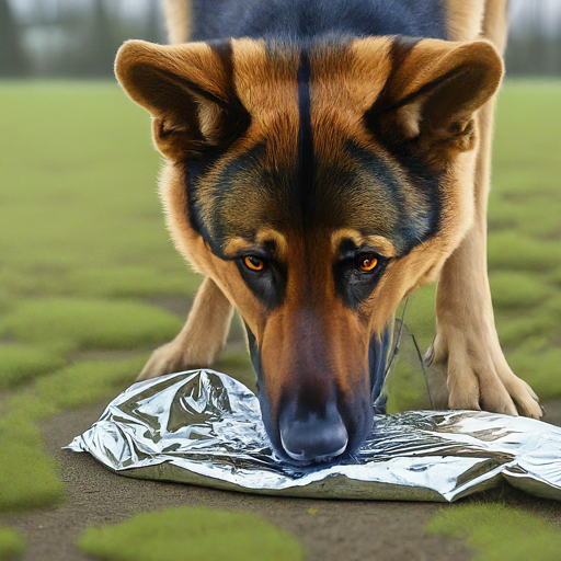 dog sniffing a Mylar bag |