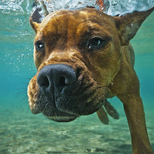 dog sniffing under water |