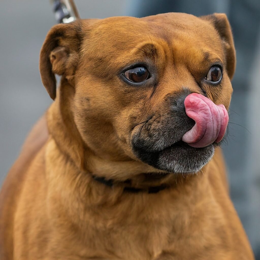nose licking dog